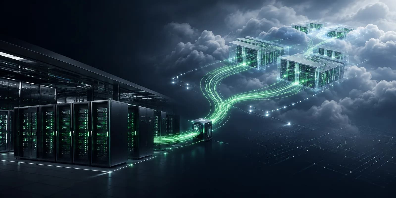 On-premises GPU racks connected by light paths to cloud infrastructure